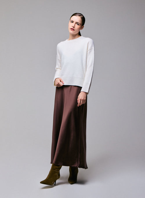 White round-neck sweater with long sleeves in wool / cashmere - MAJESTIC FILATURES