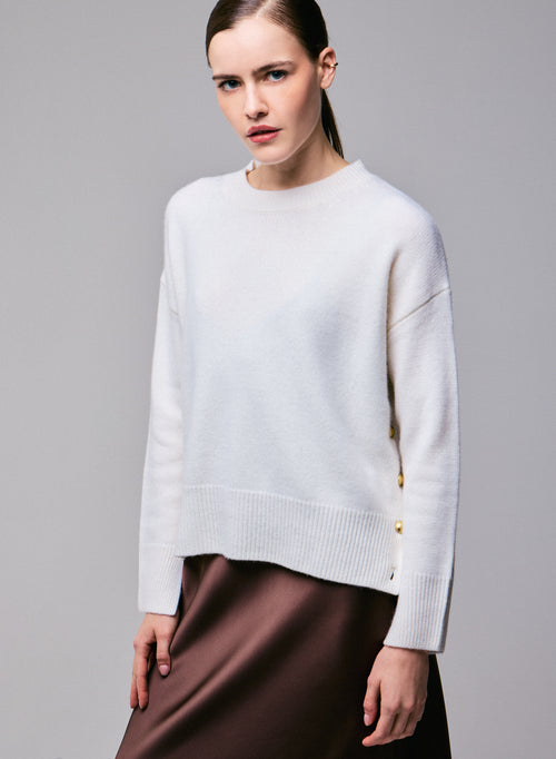 White round-neck sweater with long sleeves in wool / cashmere - MAJESTIC FILATURES