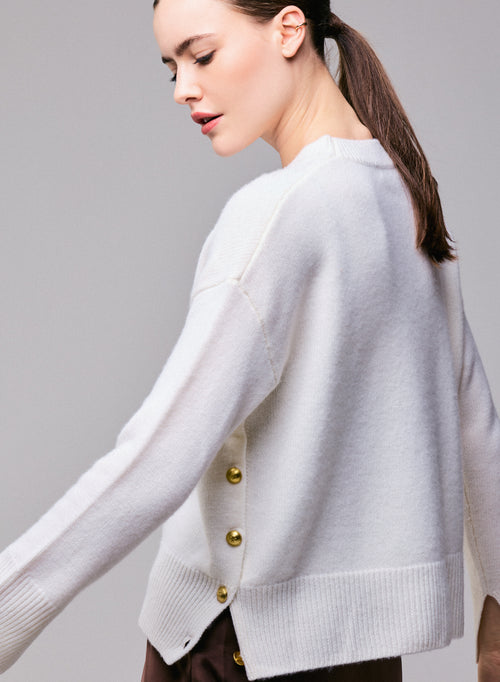 White round-neck sweater with long sleeves in wool / cashmere - MAJESTIC FILATURES