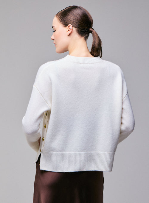 White round-neck sweater with long sleeves in wool / cashmere - MAJESTIC FILATURES
