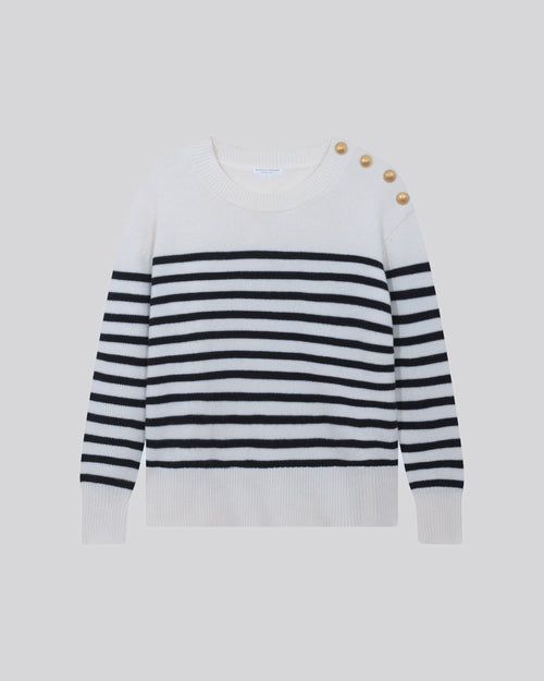 Beige / Black Round Neck Long Sleeve Wool / Cashmere Sweater - MAJESTIC FILATURES