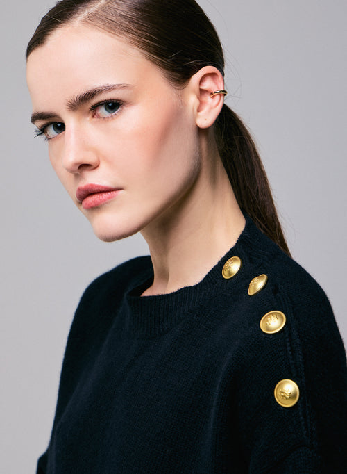 Black round neck sweater with long sleeves in wool / cashmere - MAJESTIC FILATURES