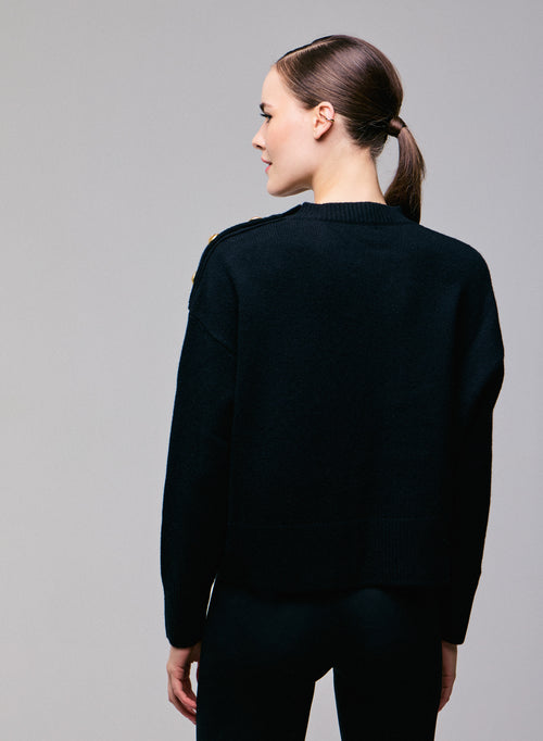 Black round neck sweater with long sleeves in wool / cashmere - MAJESTIC FILATURES