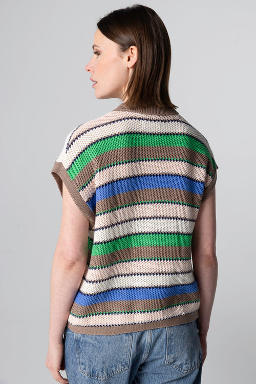 Sleeveless multi-coloured striped cotton polo shirt - MAJESTIC FILATURES