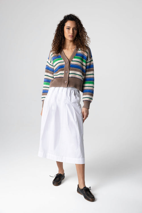 Multicoloured striped V-neck long-sleeved cotton cardigan - MAJESTIC FILATURES