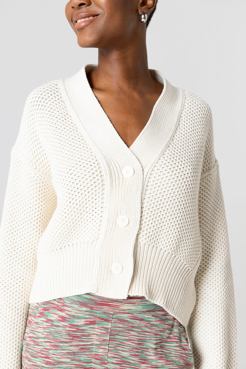 Gilet Blanc Col V Manches Longues en Coton - MAJESTIC FILATURES