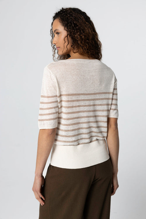 Striped desert sweater with round neck and elbow sleeves in linen - MAJESTIC FILATURES