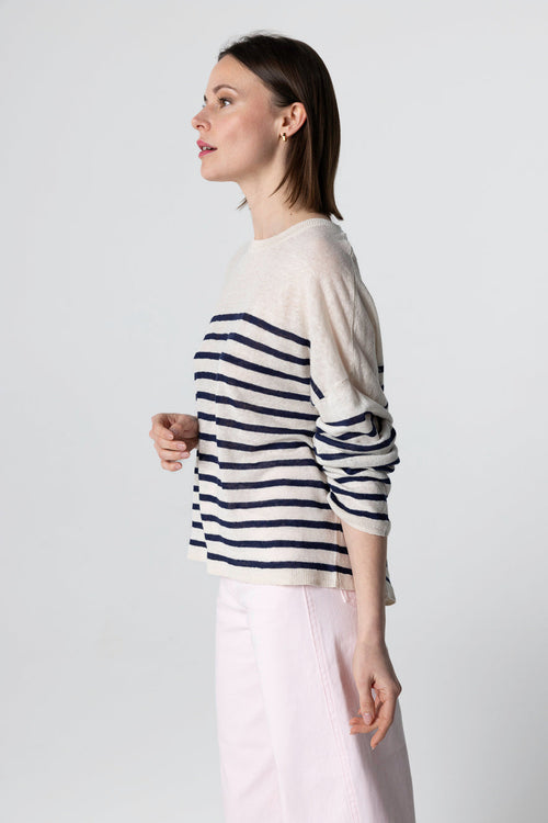 Blue Moon striped crew neck sweater with long sleeves in linen - MAJESTIC FILATURES