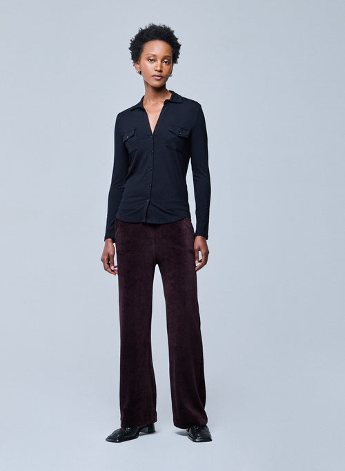 Chemise Noire Anna 2 poches en Viscose et Élasthanne - MAJESTIC FILATURES