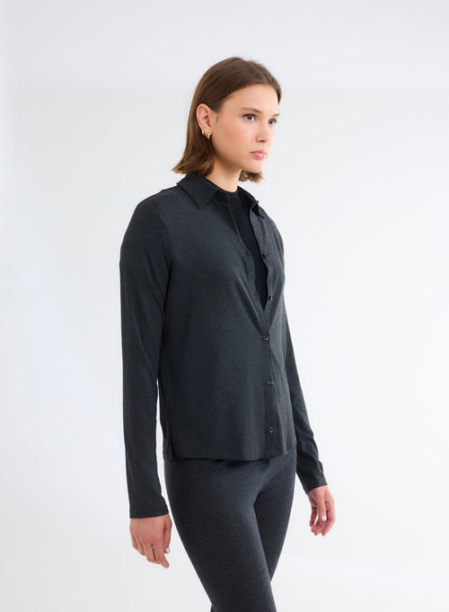 Grey Long Sleeve Shirt in Viscose and Elastane - MAJESTIC FILATURES