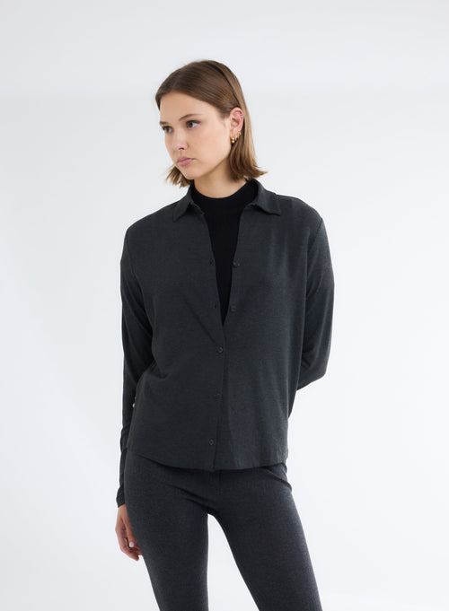 Grey Long Sleeve Shirt in Viscose and Elastane - MAJESTIC FILATURES