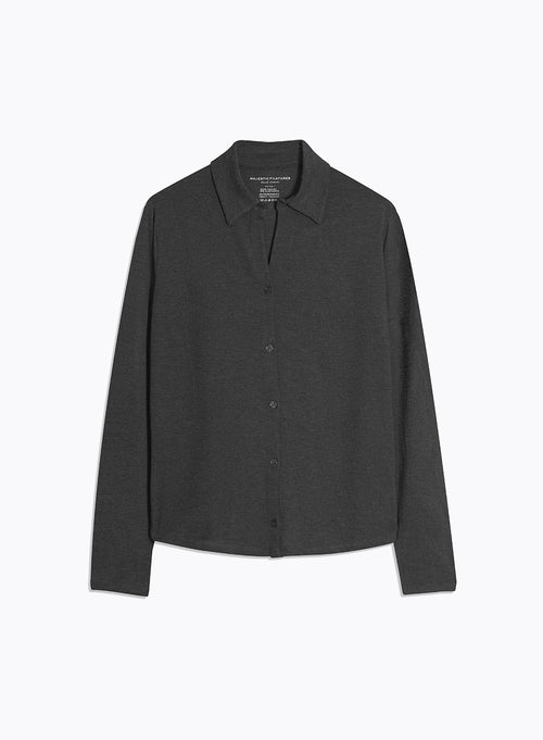 Grey Long Sleeve Shirt in Viscose and Elastane - MAJESTIC FILATURES