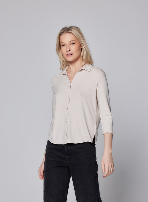 Camisa Gris con Manga Tres Cuartos en Viscosa / Elastano - MAJESTIC FILATURES