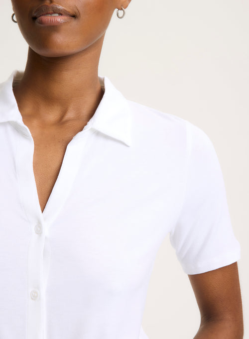 Chemise Blanc Col Chemise Manches Courtes - MAJESTIC FILATURES