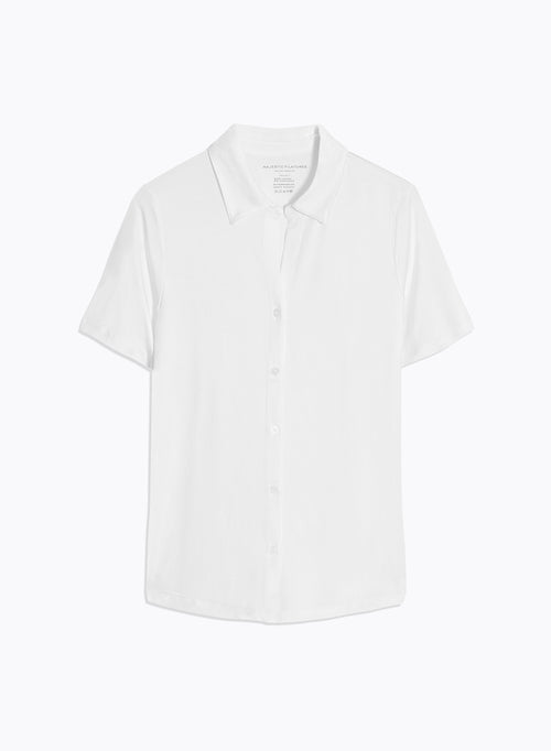 Chemise Blanc Col Chemise Manches Courtes - MAJESTIC FILATURES