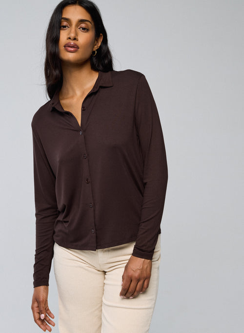 Chemise Marron Chemise Manches Longues en Viscose / Elasthanne - MAJESTIC FILATURES