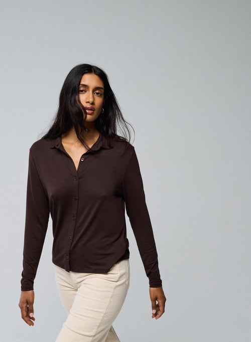 Camisa marrón Camisa manga larga viscosa / elastano - MAJESTIC FILATURES
