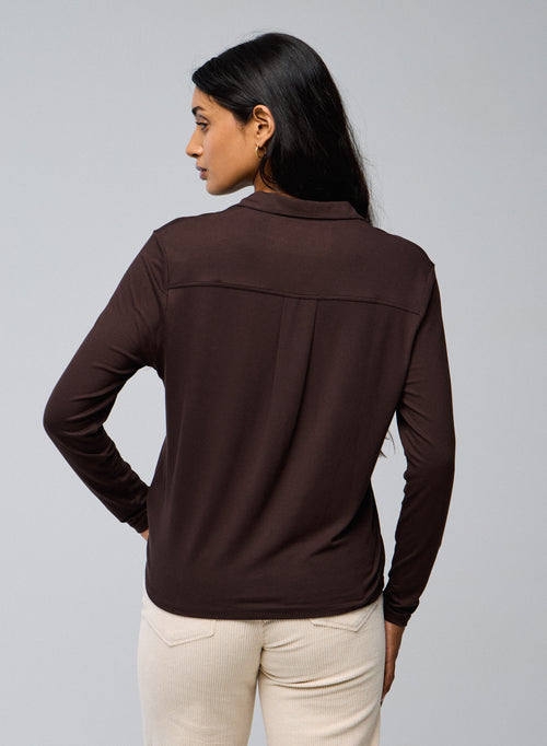 Camisa marrón Camisa manga larga viscosa / elastano - MAJESTIC FILATURES