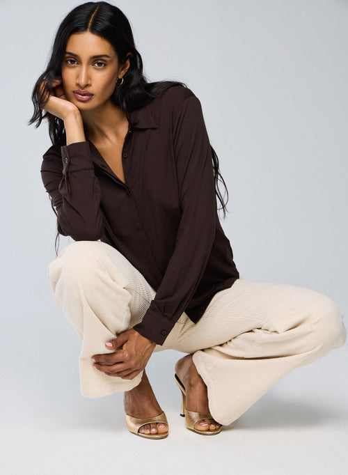 Camisa marrón Camisa manga larga viscosa / elastano - MAJESTIC FILATURES