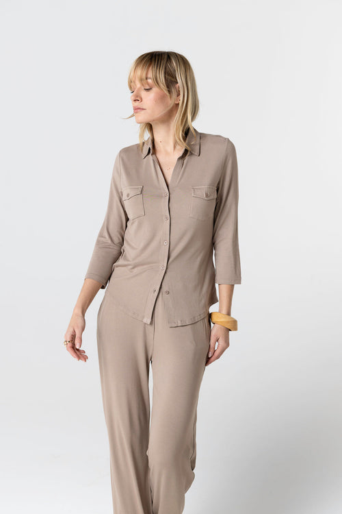 Camisa marrón de manga tres cuartos en viscosa/elastano - MAJESTIC FILATURES