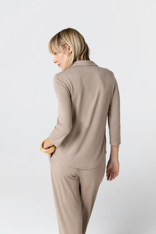 Camisa marrón de manga tres cuartos en viscosa/elastano - MAJESTIC FILATURES