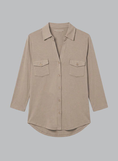 Camisa marrón de manga tres cuartos de viscosa/elastano - MAJESTIC FILATURES