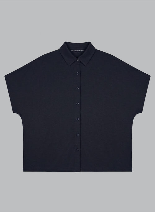 Kurzarmhemd aus Viskose/Elasthan in Marineblau - MAJESTIC FILATURES