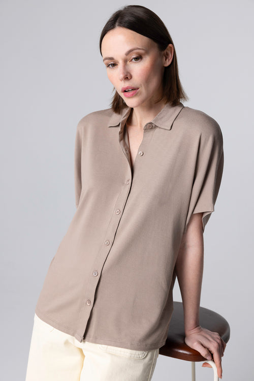 Chemise Marron Manches Courtes en Viscose / Elasthanne - MAJESTIC FILATURES