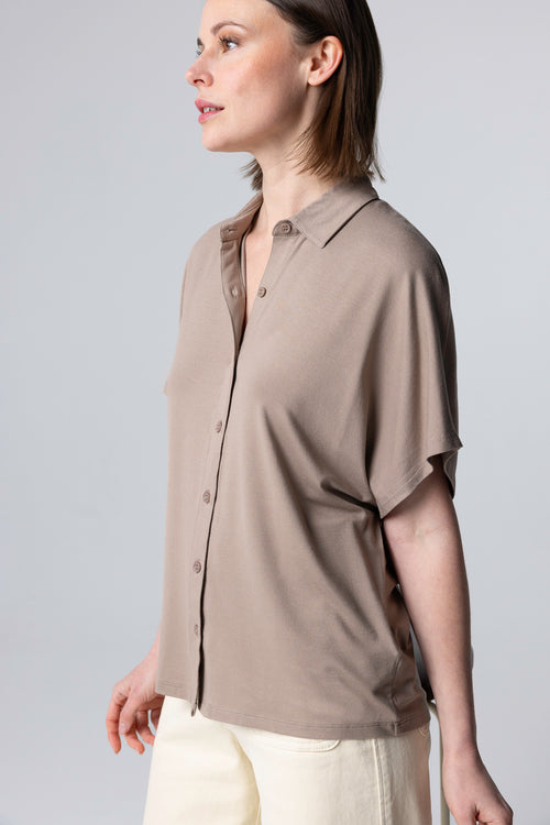 Chemise Marron Manches Courtes en Viscose / Elasthanne - MAJESTIC FILATURES