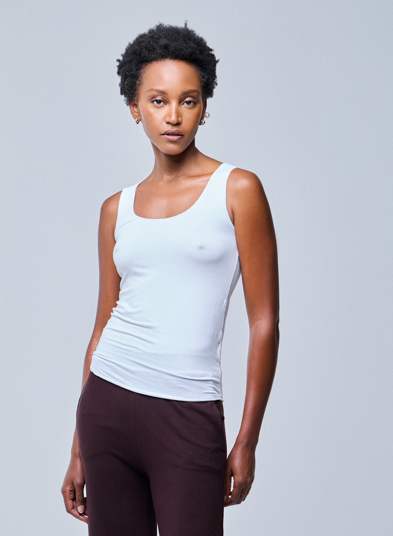 Abby White Tank Top with Bourdon Trim in Viscose / Elastane WOMEN