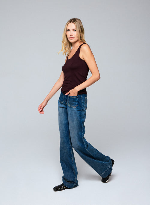 Sleeveless aubergine U-neck tank top in viscose / elastane - MAJESTIC FILATURES