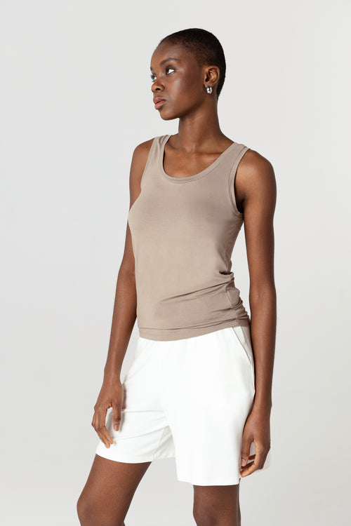 Débardeur Marron Col U Sans Manches en Viscose / Elasthanne - MAJESTIC FILATURES