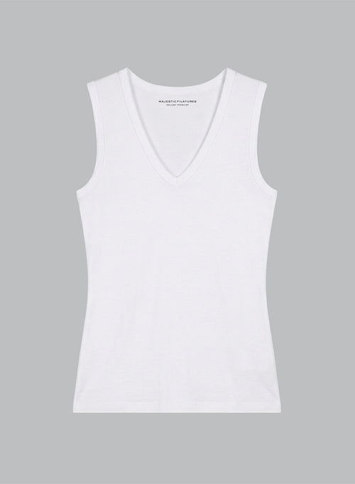 White V-neck sleeveless tank top in viscose / elastane - MAJESTIC FILATURES