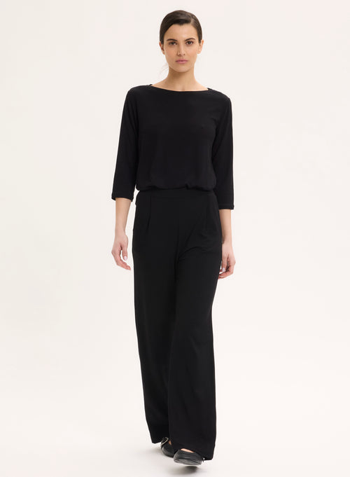 Pantalon Noir à Poches avec Taille Élastique en Viscose et Élasthanne - MAJESTIC FILATURES