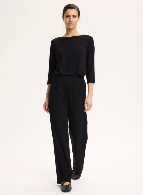 Pantalon Noir à Poches avec Taille Élastique en Viscose et Élasthanne - MAJESTIC FILATURES