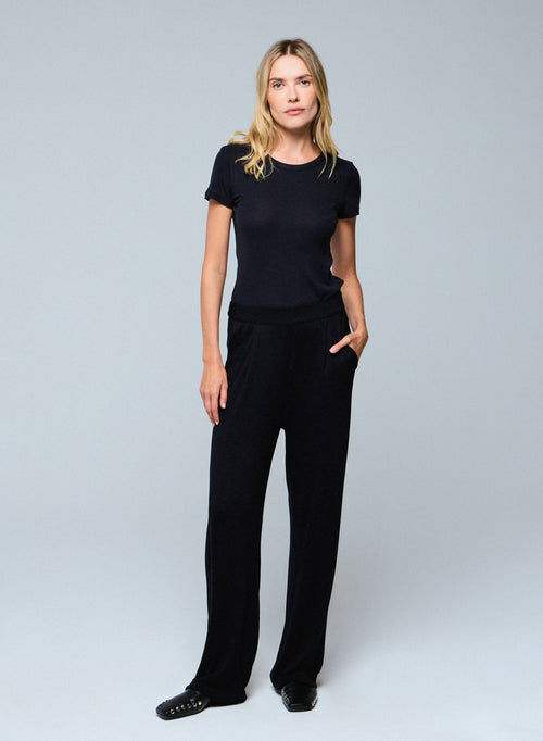 Pantalon Noir à Poches avec Taille Élastique en Viscose et Élasthanne - MAJESTIC FILATURES