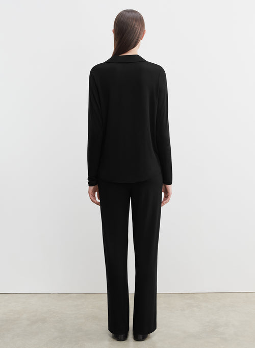 Pantalón negro con bolsillos y cintura elástica de viscosa y elastano - MAJESTIC FILATURES