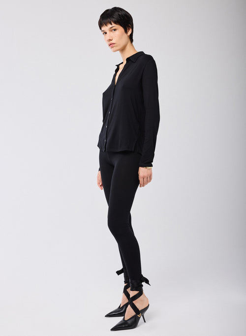 Black Viscose and Elastane Leggings - MAJESTIC FILATURES