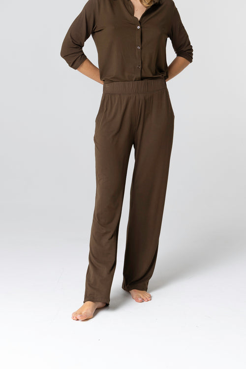 Pantalon Marron Foncé en Viscose / Elasthanne - MAJESTIC FILATURES