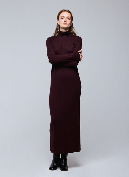 Robe Violette Col Roulé Manches Longues en Viscose / Elasthanne - MAJESTIC FILATURES