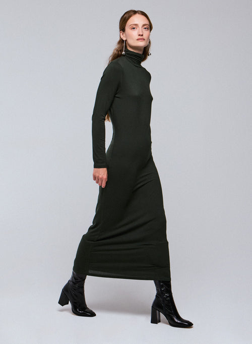 Green turtleneck dress with long sleeves in viscose / elastane - MAJESTIC FILATURES