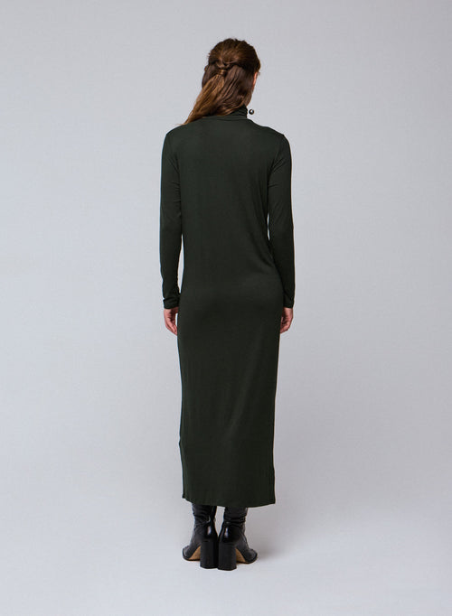 Green turtleneck dress with long sleeves in viscose / elastane - MAJESTIC FILATURES