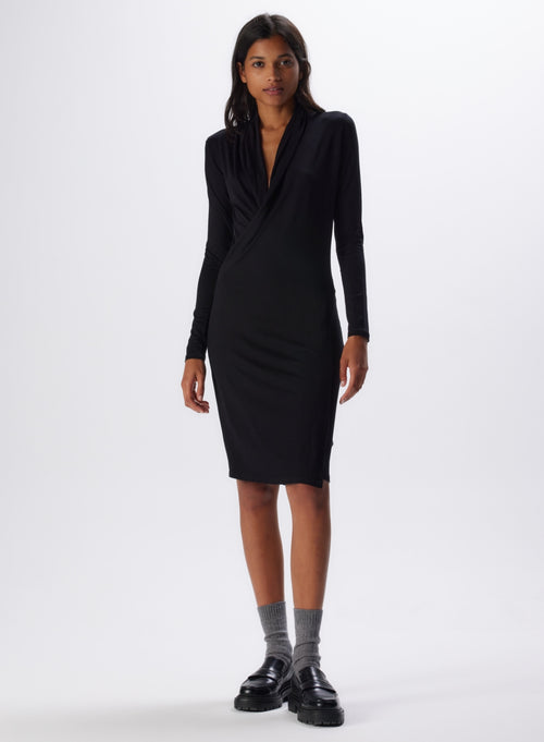 Schwarzes©Kleid mit langärmeligem Ausschnitt aus Viskose und Elasthan - MAJESTIC FILATURES