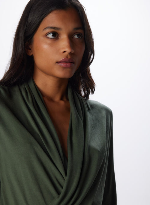 Robe Mousse Col Bénitier Manches Longues en Viscose et Élasthanne - MAJESTIC FILATURES