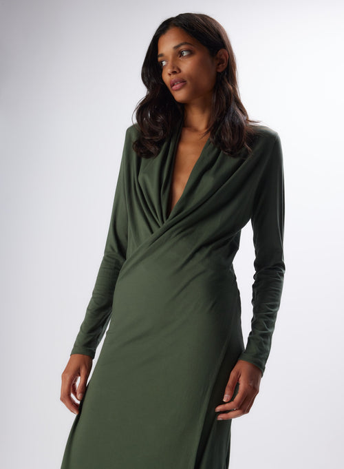 Robe Mousse Col Bénitier Manches Longues en Viscose et Élasthanne - MAJESTIC FILATURES