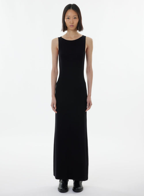 Robe Noire Sans Manches Col Bateau - MAJESTIC FILATURES