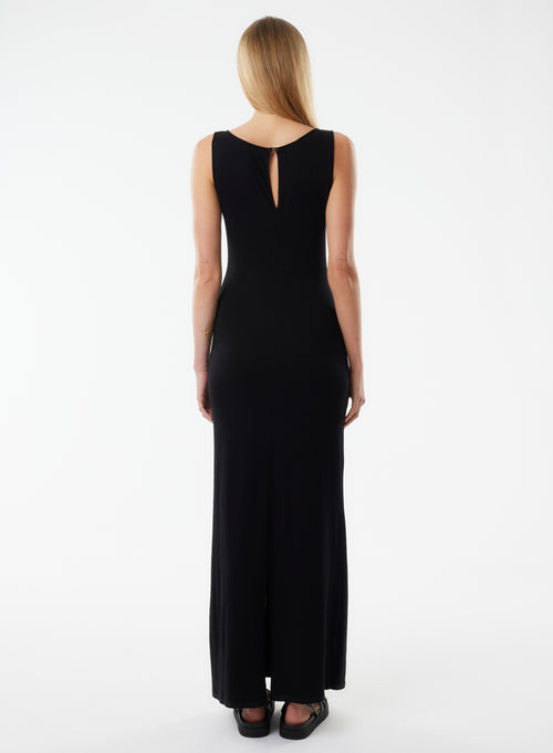 Robe Noire Sans Manches Col Bateau - MAJESTIC FILATURES