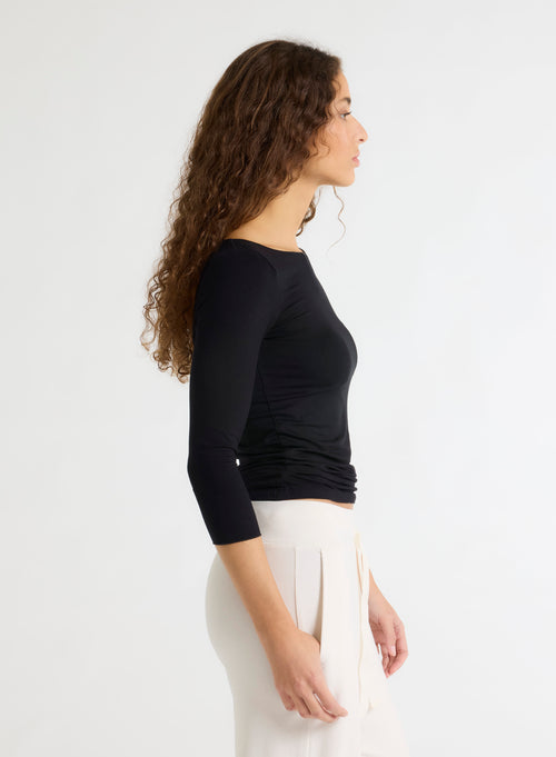 Adèle Vicose / Elastane Boat Neck T-shirt - MAJESTIC FILATURES