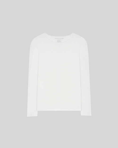 White Round Neck Long Sleeves T-Shirt in Viscose and Elastane - MAJESTIC FILATURES