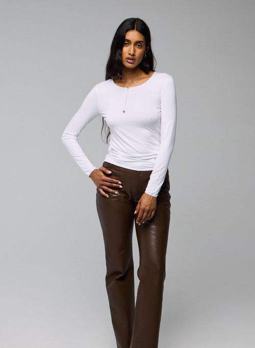 White Round Neck Long Sleeves T-Shirt in Viscose and Elastane - MAJESTIC FILATURES